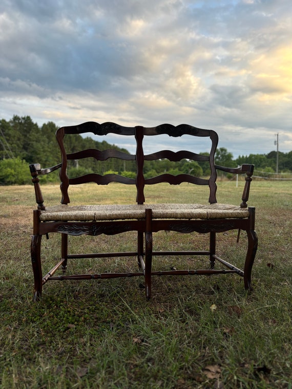 Antique French Provincial Bench , Antique Bench With Rush Seating