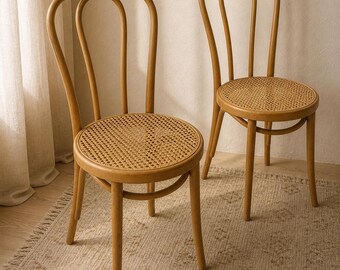 Vintage ZPM Radomsko Bentwood Cane Chairs Pair | Thonet Style Bistro Dining