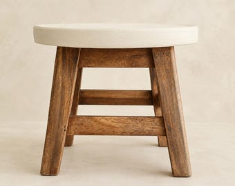 Carved Rose Wood Stool | Hand-Finished Display Pedestal | Decorative Plant Stand | European Cottage Accent Piece