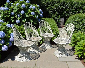 Set of 4 Vintage Spun Fiberglass Patio Chairs, White Mid-Century Outdoor Dining Chairs