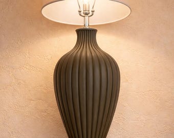 Ribbed Ceramic Table Lamp Neutral Decor