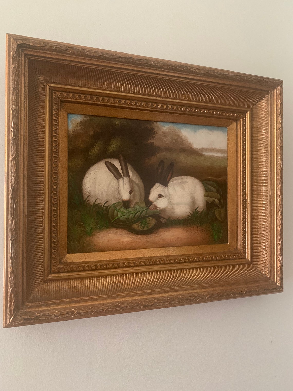 Vintage Painting of Rabbits Framed P. Rolence Himalayan Etsy