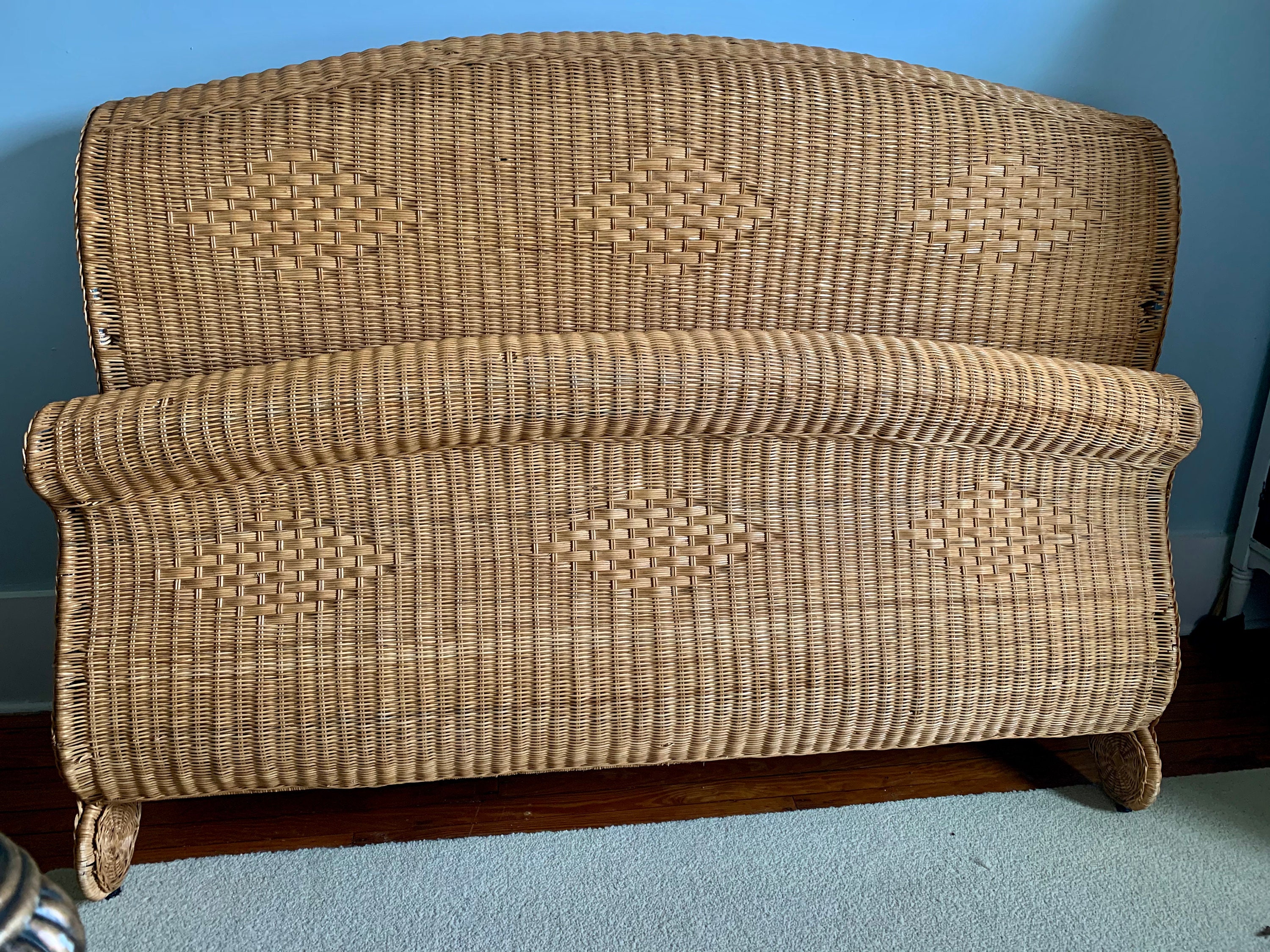 Vintage Rattan Sleigh Bed // Wicker Sleigh Bed // Queen size Etsy