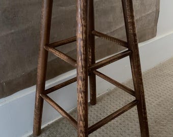 Olive Green Bar Stool, Artist Refinished Wood Stool, Distressed European Farmhouse Kitchen Seat