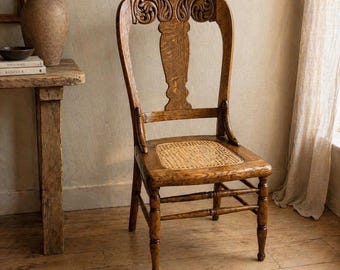 Antique Carved Oak Cane Seat Chair | Hartwig & Kemper Accent Dining Chair