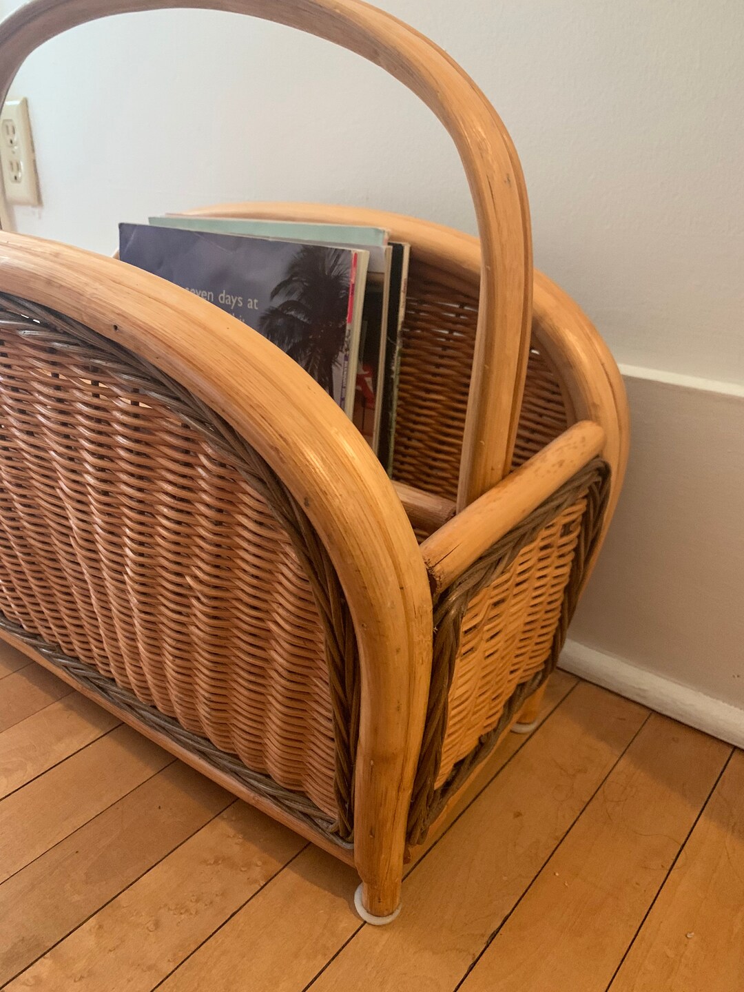 Rattan Magazine Holder // Boho Magazine Rack //wicker Magazine Holder
