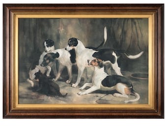 Vintage Large Thomas Woodward Foxhounds Print, English Equestrian Wall Art, Gilt Frame