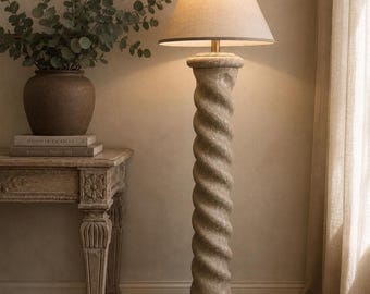 Vintage Twisted Barley Plaster Floor Lamp | Michael Taylor Style Architectural Column