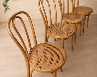 Set of 4 Vintage ZPM Radomsko Bentwood Cane Chairs | Thonet Style Bistro Dining