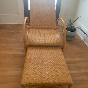 Vintage Rattan Lounger, Boho lounger, French Rope and Bentwood