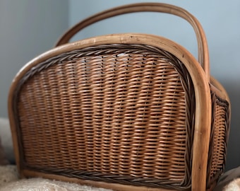 Rattan Magazine Holder / Vinyl Album Holder /Bentwood Basket// Vintage Magazine Holder/ Rattan Organizer / Old Record Holder