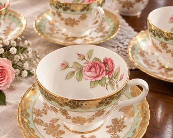 English Bone China Tea Set for 6, Vintage Crown Staffordshire Tea 20 Piece
