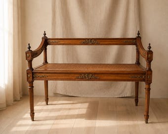 French bench, Caned bench, Entry bench, Hall bench, Louis XVI, Regency bench, Cane furniture, Bedroom bench, Footboard bench, Vintage bench,
