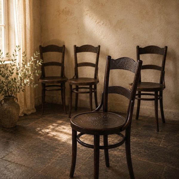 Reserved /bulb whenever you turn your headlights on on the right side of Set of 4 Vintage Bentwood Cafe Chairs, Embossed Seats, European Sty