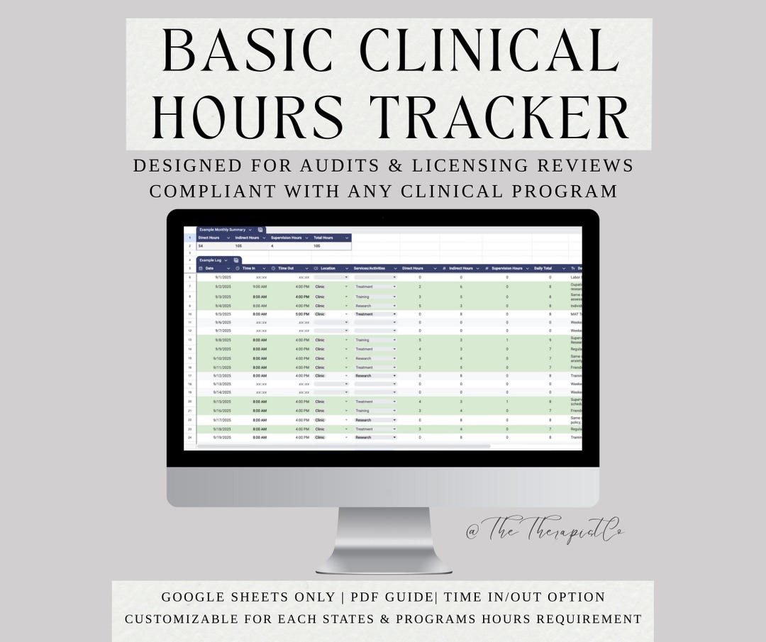Basic Clinical Hours Tracker - Google Sheets Dashboard Compliant With ...