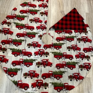 Red Truck Christmas Tree Wreath Tree Skirt Reversible Buffalo Plaid Full Size