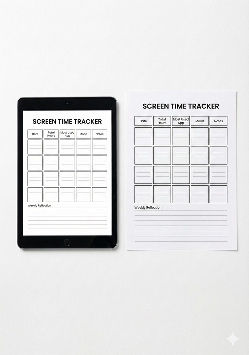 Screen Time Tracker Printable & Remarkable Template | Digital Detox ...