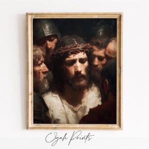 Moody Printable Jesus Crowned with Thorns Painting, Dramatic Religious Scene, Classical Artwork, Digital Devotional Wall Art Download 676
