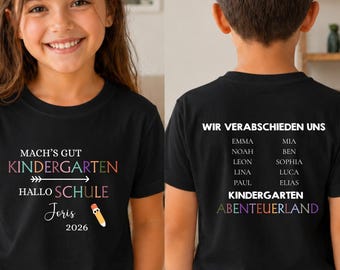 Kindergarten Abschied, Personalisiertes T-Shirt für den letzten Kindergartentag, Kita Abschluss, Shirt für Kindergartenabschied, Einschulung