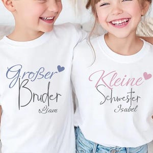 Sibling T-Shirt Set – Big Sister & Little Brother – Personalized Shirts with Name – Gift for Siblings