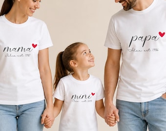 Familien Partnerlook T-Shirts – Mama Papa Mini Set – Matching Family Shirts – Mutter Vater Kind Outfit – Geschenkidee Familie