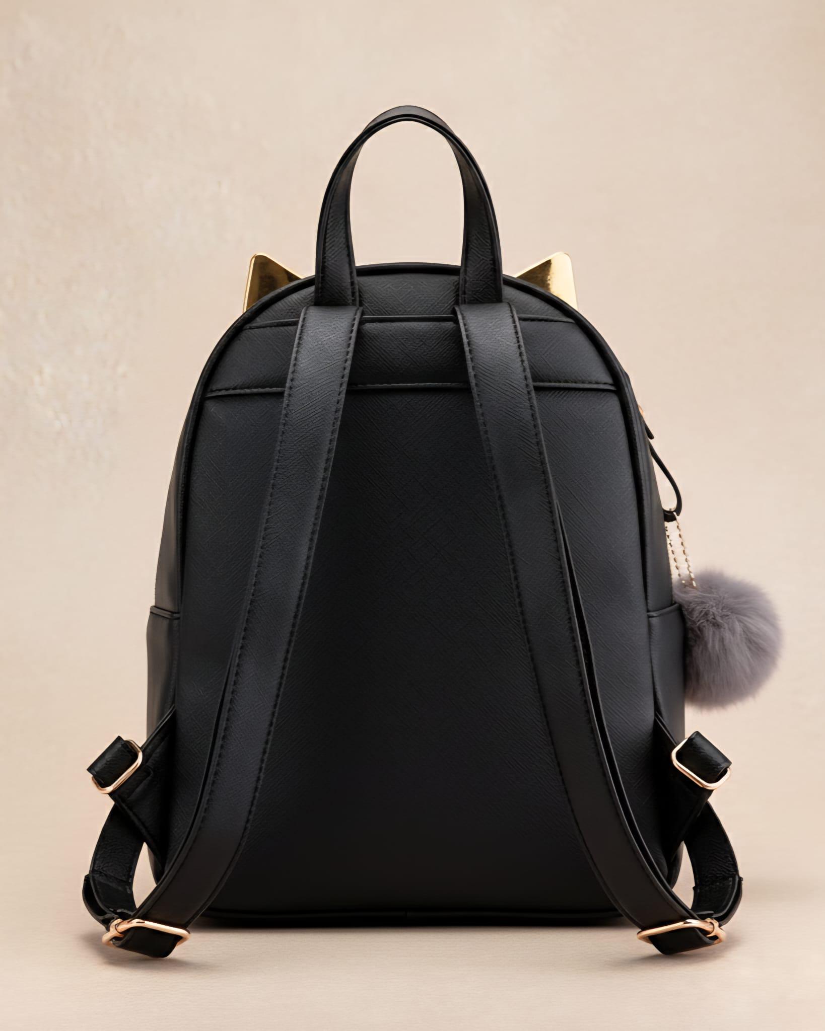 Black Cat Accent Women\'s Backpack - Cute Gold Details XMRSOY Cute Black Cat Mini Backpack for Girls,Adorable Cat  main image 2