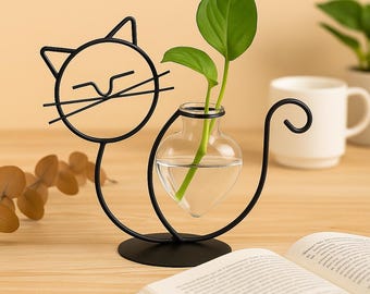 Vaso idroponico a forma di gatto – Design moderno ed elegante