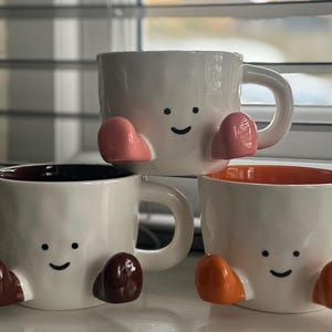 Cute Happy Face Mug with Feet Ceramic Coffee Cup