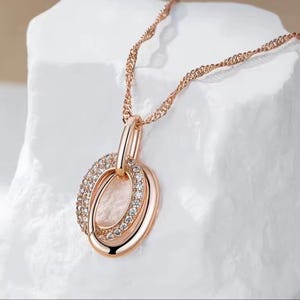Double Hoop Zircon Earrings in 585 Rose Gold Color, Elegant Dangle Earrings for Women, Sparkling Bridal Jewelry, Trendy Gift for Her