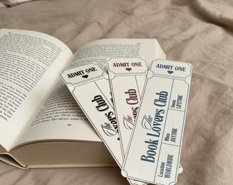Book Lovers Club Ticket Bookmark: Vintage Style, Handmade, Choice of Finish