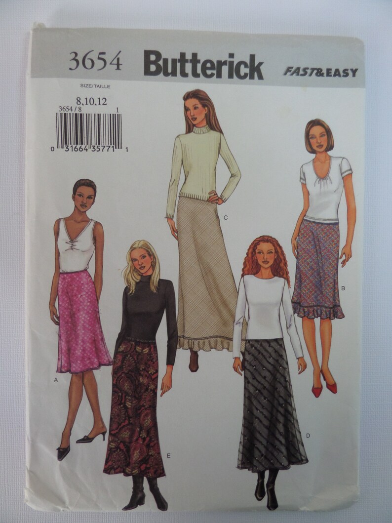 FLOUNCED SKIRT Pattern Butterick 3654 Miss 8-12 Elastic Waist Skirt ...