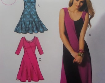 Bias Swirl Dress Pattern: McCalls 6697, Miss 6-14, Uncut, Fit Flare, Pullover Knit Dress, Godets, Womens Sewing Patterns, WhiletheCatnaps