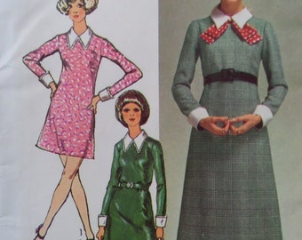 Midi Dress Pattern: Simplicity 8979, Miss 10, Uncut, Mini, Back Zip, Elastic Waist Pants, 1970s, Vintage Sewing Patterns, WhiletheCatNaps