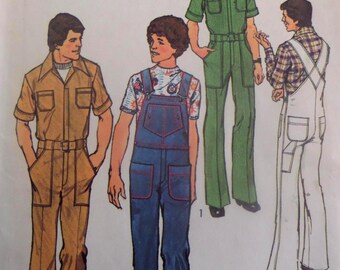 Simplicity 7052 Bib Overalls Sewing Pattern Mens 36 - 1970s Flare Leg Jumpsuit