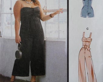 Jumpsuit Pattern: McCalls 8101, Womens 18W-24W, Uncut, Romper, Cropped, Button Front, Belted, Plus Sewing Patterns, WhiletheCatNaps