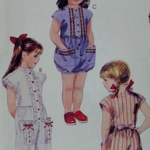 Bubble Romper Pattern: McCalls 4693, Girls Sizes, Uncut, Button Jumpsuit, Tie Back, Pockets, Childrens Sewing Patterns, WhiletheCatNaps