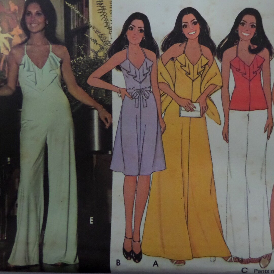 HALTER JUMPSUIT Pattern Mccalls 5588 Miss 14 Knit Dress Flounced ...