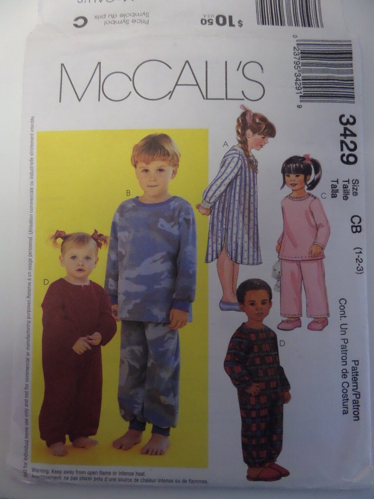 JUMPSUIT PAJAMAS Pattern McCalls 3429 Childs Sizes | Etsy