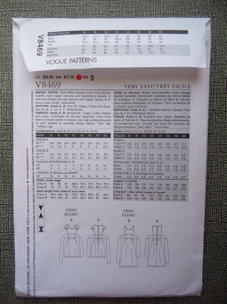 Midriff Dress Pattern: Vogue 8469, Miss 6-12, Uncut, Semi-fit, Scoop ...