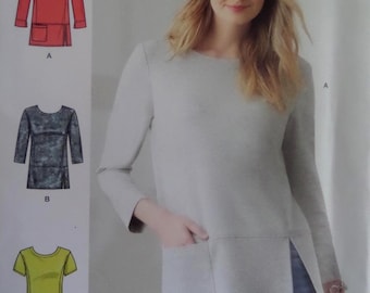 Knit Top Pattern: Simplicity 9275, Miss 16-24, Uncut, Pullover, Princess Seams, Pockets, Womens Sewing Patterns, WhiletheCatNaps