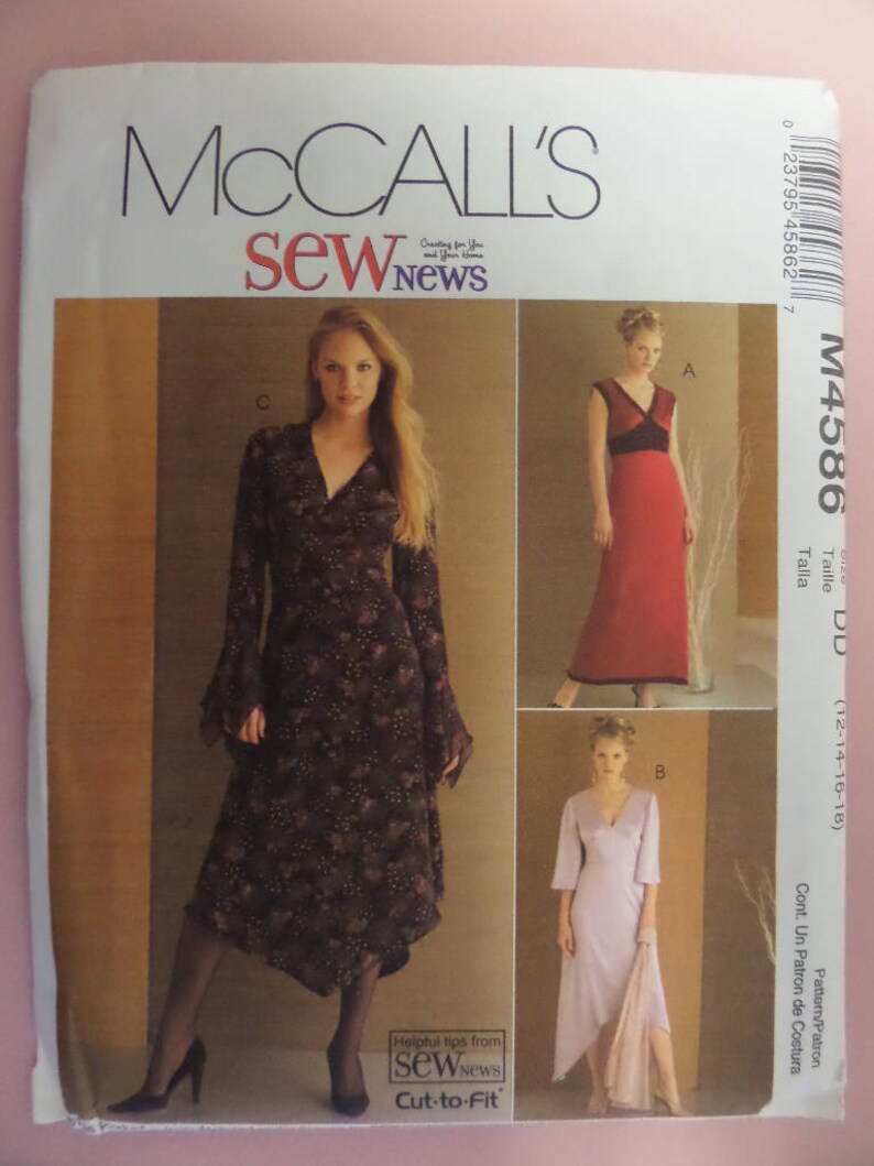 Midriff Dress Pattern: Mccalls 4586, Miss 12-18, Uncut, V-neck, Shaped ...