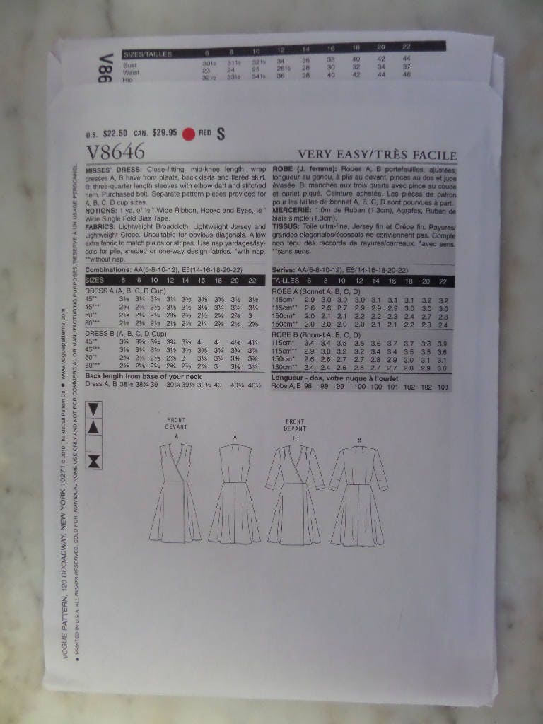 WRAP DRESS Pattern Vogue 8646 Miss Sizes Wrap Sundress | Etsy