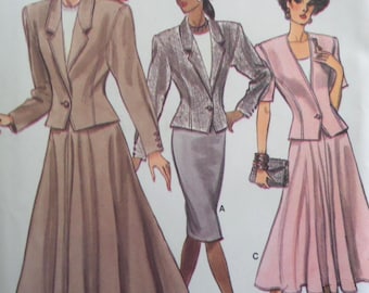Semi-Fit Jacket Pattern: Vogue 9977, Miss 6-10, Uncut, Princess Seams, Straight or Flare Skirt, 1980s, Sewing Patterns, WhiletheCatNaps