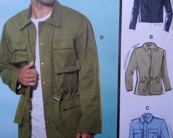 Zip Front Jacket Pattern: McCalls 8371, Men Sizes, Uncut, Snap Placket, Belted Waist, Pockets, Short, Guys Sewing Patterns, WhiletheCatNaps