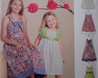 High Waist Dress Pattern: Simplicity 8064, Girls Sizes, Uncut, Halter Top, Gathered Skirt, Bolero, Childs Sewing Patterns, WhiletheCatNaps