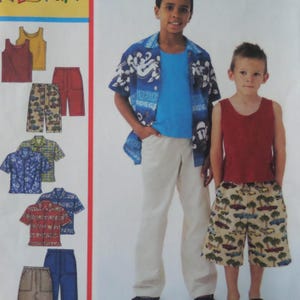 Button Down Shirt Pattern: McCalls 3599, Boys M-XL, Uncut, Tank Top Pull-On Pants, Shorts, Childrens Sewing Patterns, WhiletheCatNaps