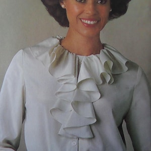 Ruffled Blouse Pattern: Simplicity 8187, Miss 10-14, Uncut, Front Button, Long Sleeve, Belted, 1970s, Sewing Patterns, WhiletheCatNaps