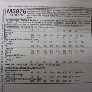 MIDRIFF BAND DRESS Pattern Mccalls 5876 Miss 6-14 Gathered Bodice ...