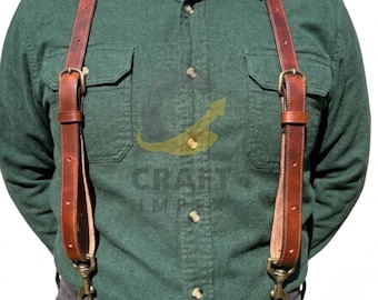 Handmade Dark Brown Leather Suspenders: 1.5 Inch Wide Work Suspenders