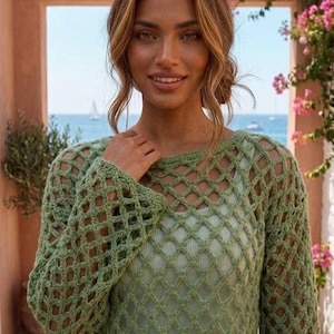 Crochet Pattern, diamond Mesh Top for women, summer Top, Easy DIY Crochet Tutorial, Lightweight Beach shirt Pattern, Airy Summer Top